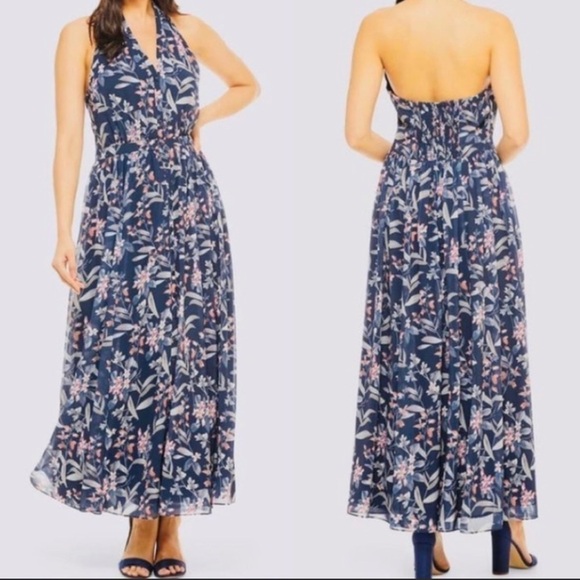 Anthropology Gal Meets Glam Siena Navy Floral Halter Button Maxi Dress Sz 8 NWOT - Picture 2 of 16